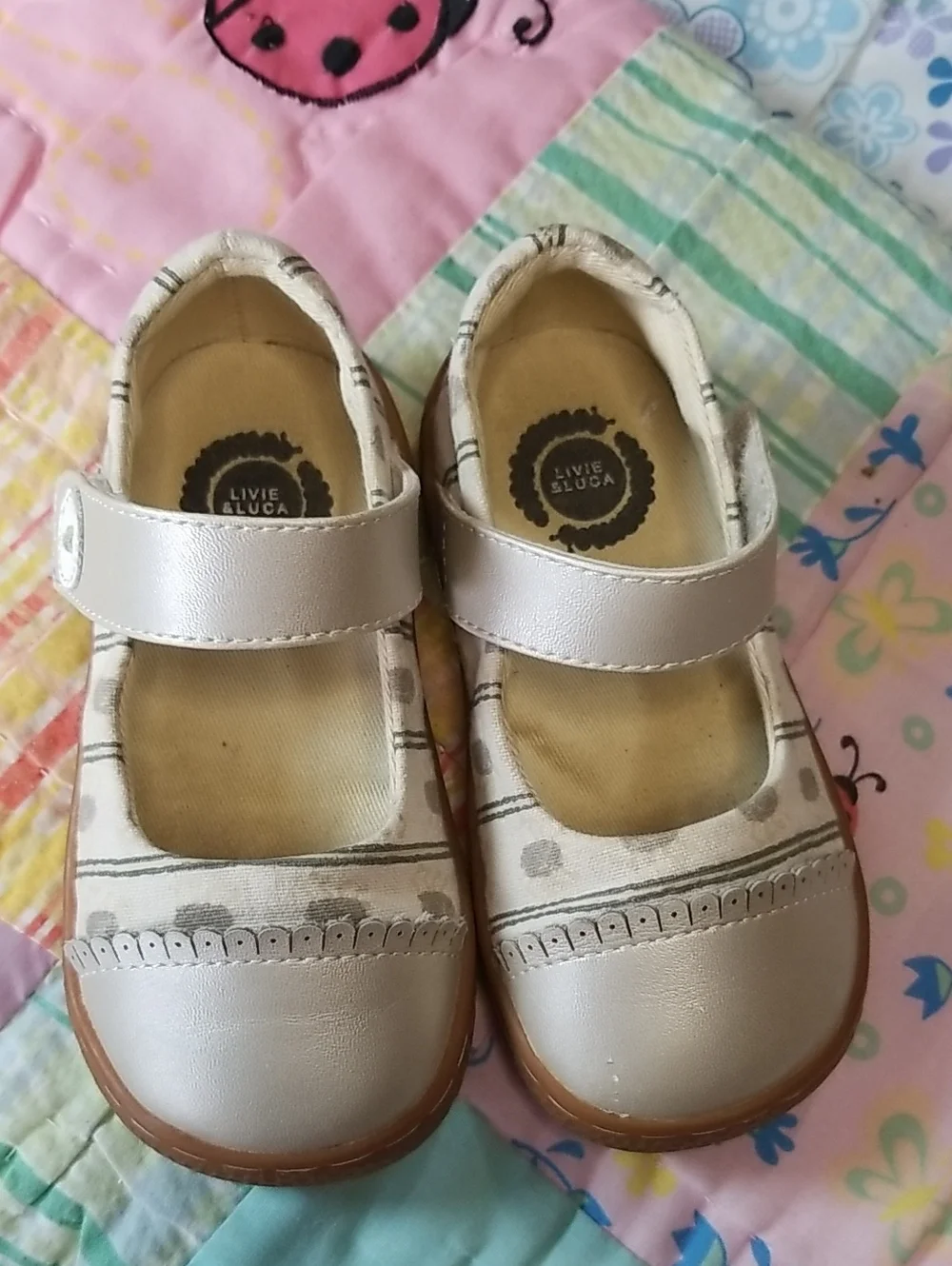 Livie & Luca Cream Metallic Mary Jane Shoes with Strap Size 7